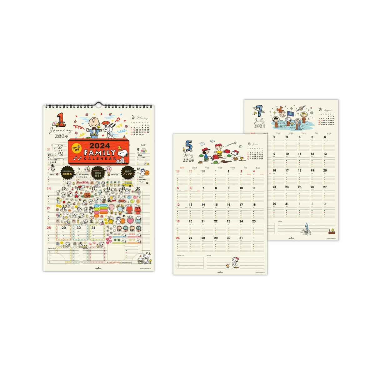Nippon Hallmark Snoopy 824-129 2024 Calendar Wall Hanging Family Calendar with Stickers