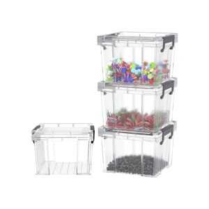 piiyoosnn small storage bins plastic storage container stackable box with lids for organizing, clear white (0.27 qt-3 pack)