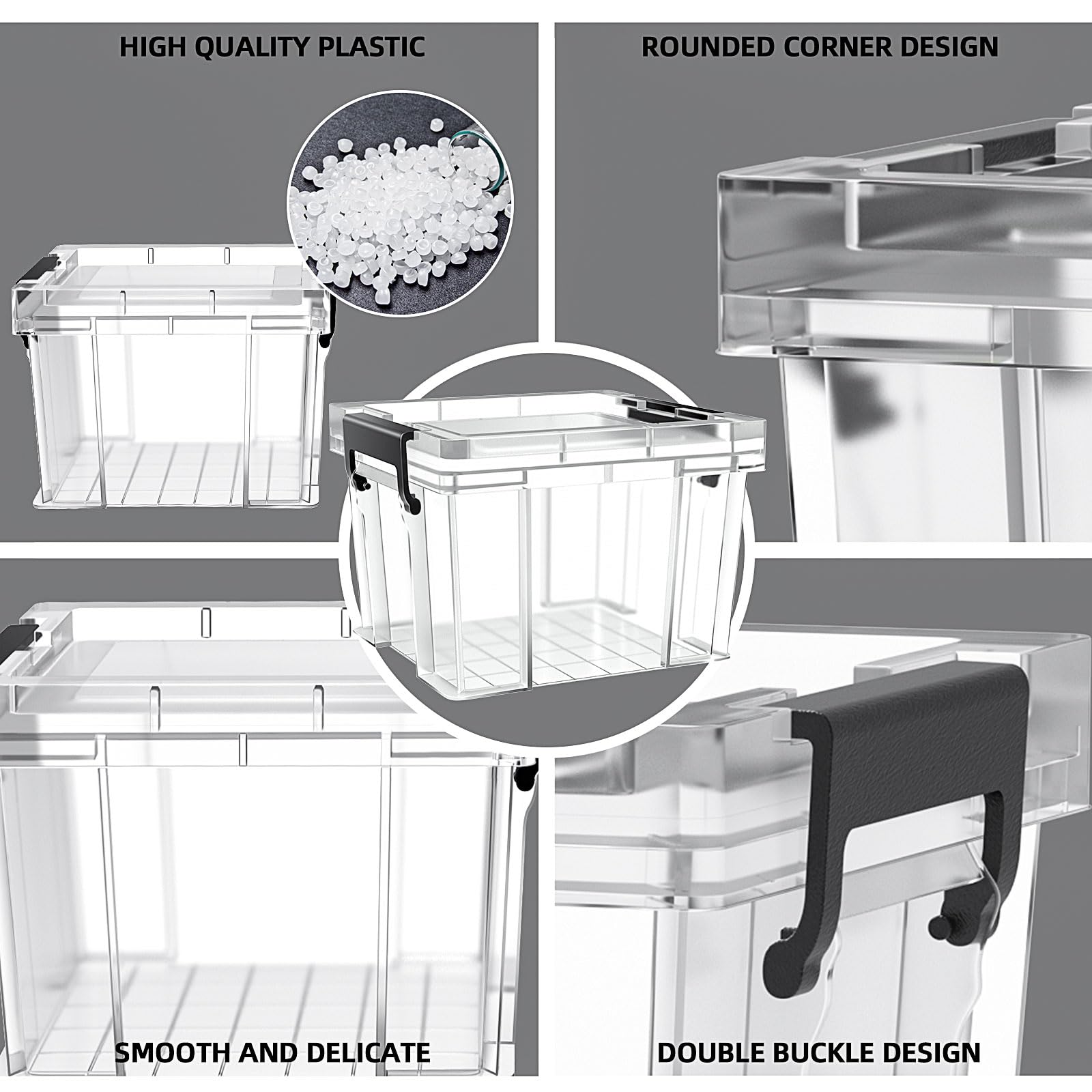 piiyoosnn Small Storage Bins Plastic Storage Container Stackable Box with Lids for Organizing, Clear White (0.27 QT-3 Pack)