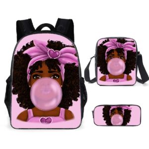 ahhxqqn african girl three piece backpack set cute black girl backpack suitable for teenage female students 16 inches