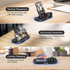 Wireless Charging Station, TELSOR 3 in 1 Foldable Wireless Charger, 18W Fast Wireless Charging Station for iPhone14/13/12/11/Pro/Max/XS, iWatch S8/7/6/5/4/3/2/SE, Black