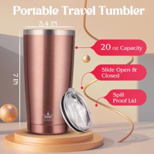 Tumbler with Lid 20oz - Stainless Steel Vacuum Insulated Travel Tumbler Cup, Coffee Mug - Gifts for Women Mom Wife - Durable Tumbler with Splash Proof Sliding Lid, Rose Gold, Birthday Gifts for Women