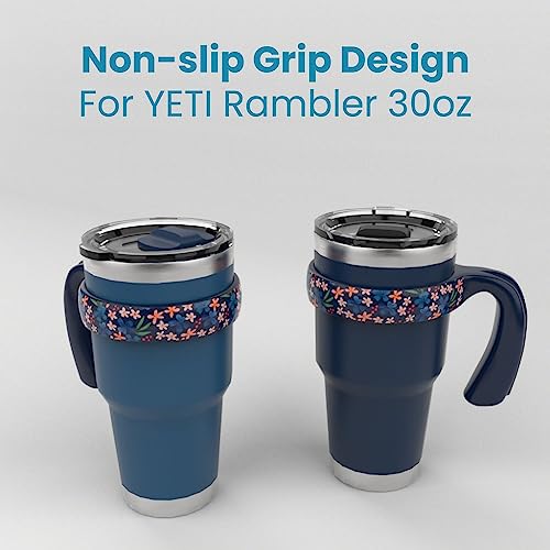 For YETI 30 Oz Tumbler Handle, Handle For YETI 30 Oz Tumbler With Anti-Slip Colorful And Floral Design, Blue,1 Pack