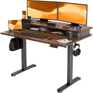 claiks standing desk with tambour, electric standing desk adjustable height, adjustable standing desk with storage shelves, 48 inch walnut