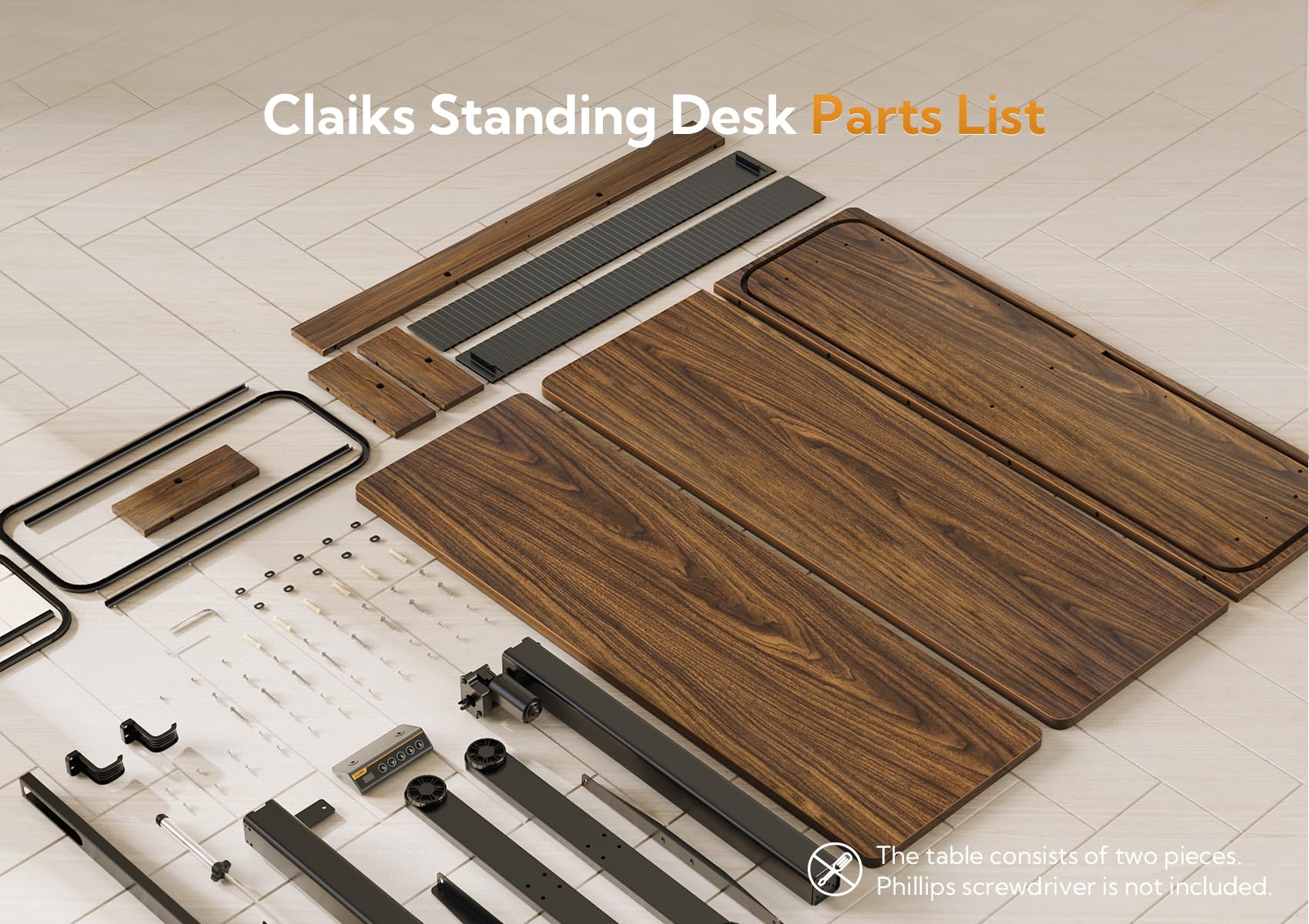 Claiks Standing Desk with Tambour, Electric Standing Desk Adjustable Height, Adjustable Standing Desk with Storage Shelves, 48 Inch Walnut