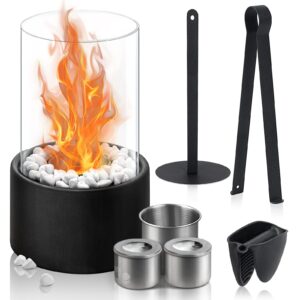 brian & dany tabletop fire pit, table top firepit indoor & outdoor, tabletop fireplace with 2 combustion chambers, ethanol fire pit bowl with fire killer and pebbles