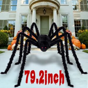 pawliss halloween decorations indoor, 48inch scary giant halloween yellow spider fake large spider hairy props realistic for halloween party decor,yard decor,outdoor,indoor