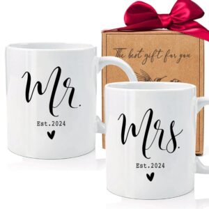 est 2024 mr & mrs coffee mugs, novelty funny wedding gifts, unique wedding mugs set of 2, engagement gift for bride groom couples wife husband newlyweds, prospective newlyweds mugs gift-17