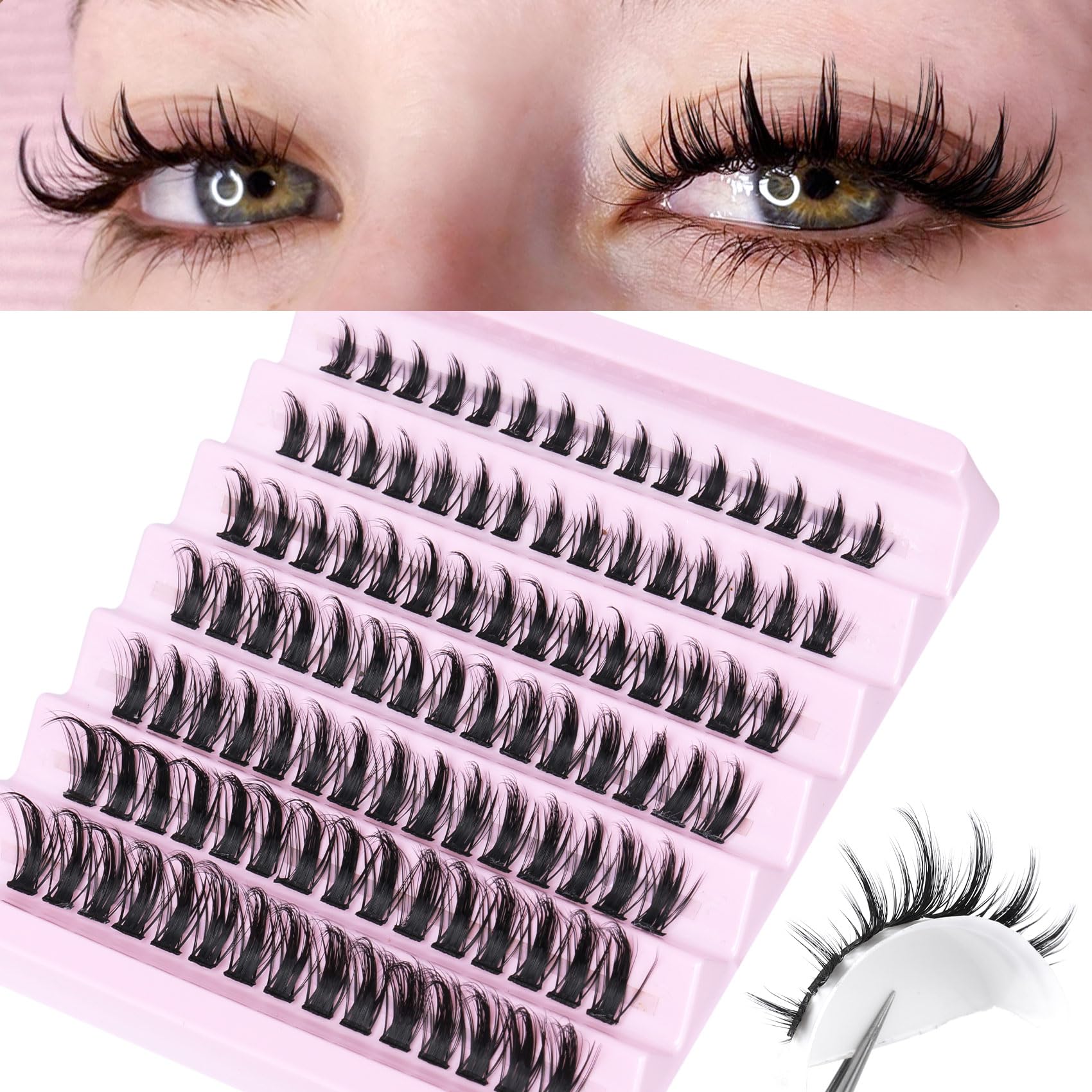 Goddvenus Individual Lashes 105pcs Anime Lashes Extension Manga Lash Clusters Wispy Eyelash Extension D Curl Eyelash Clusters Fluffy DIY Lash Extensions 14-16-18 Mixed Length