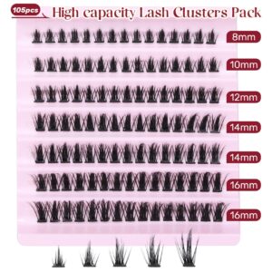 Goddvenus Individual Lashes 105pcs Anime Lashes Extension Manga Lash Clusters Wispy Eyelash Extension D Curl Eyelash Clusters Fluffy DIY Lash Extensions 14-16-18 Mixed Length