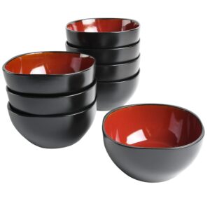 gibson home soho lounge 8 piece 6" stoneware bowl set - red/black