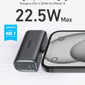 Anker Nano Power Bank with Built-in Foldable USB-C Connector, 5,000mAh Portable Charger 22.5W, for iPhone 15/15 Plus/15 Pro/15 Pro Max, Samsung S22/23 Series, Huawei, iPad Pro/Air, AirPods, and More