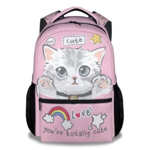 xaocnyx cat school backpack for girls boys, 16 inch pink backpacks for kids age 10-12, cute lightweight bookbag for travel