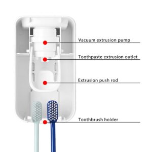 2 Slot Toothbrush Holder and Toothpaste Dispenser Wall Mounted, Automatic Toothpaste Squeezer, 2 in 1 Tooth Brush Toothpaste Organizer for Shower (Grey)