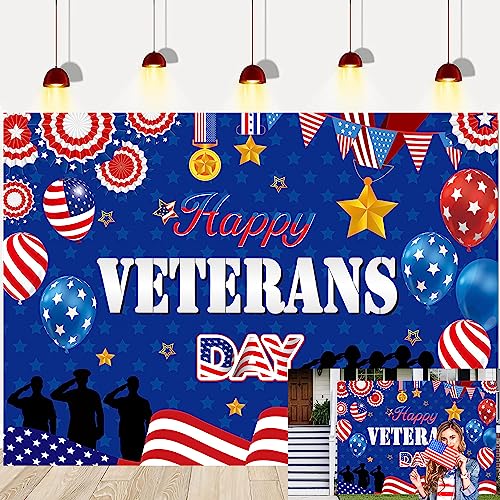 Happy Veterans Day Backdrop Thank You Veterans Background American Medal Striped Flag Patriotic Soldier Outdoor Indoor Home Party Banner Decorations Supplies 7x5FT