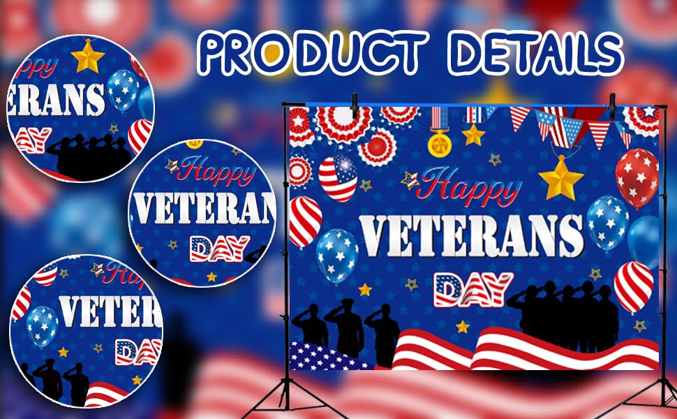 Happy Veterans Day Backdrop Thank You Veterans Background American Medal Striped Flag Patriotic Soldier Outdoor Indoor Home Party Banner Decorations Supplies 7x5FT