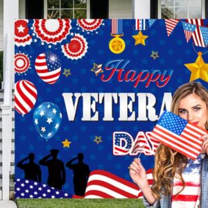 Happy Veterans Day Backdrop Thank You Veterans Background American Medal Striped Flag Patriotic Soldier Outdoor Indoor Home Party Banner Decorations Supplies 7x5FT