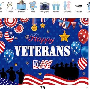 Happy Veterans Day Backdrop Thank You Veterans Background American Medal Striped Flag Patriotic Soldier Outdoor Indoor Home Party Banner Decorations Supplies 7x5FT