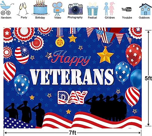 Happy Veterans Day Backdrop Thank You Veterans Background American Medal Striped Flag Patriotic Soldier Outdoor Indoor Home Party Banner Decorations Supplies 7x5FT