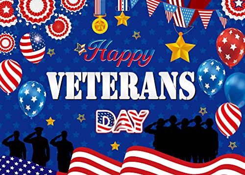 Happy Veterans Day Backdrop Thank You Veterans Background American Medal Striped Flag Patriotic Soldier Outdoor Indoor Home Party Banner Decorations Supplies 7x5FT