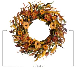 CIR OASES Fall Front Door Wreath,18” Artificial Floral Wreath with Colorful Daisies and Fall Orange Wreath for Front Door Wall Window and Thanksgiving Decor