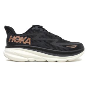 Hoka Women's Clifton 9 Sneaker, Black/Rose Gold, 8.5