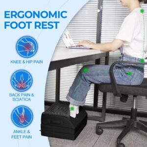 Foot Rest Under Desk for Office Use, Gel Memory Foam Foot Stool with 3 Adjustable Heights and Feet Warm Pocket for Back, Hip, Legs Discomfort Relief, Ergonomic Footrest for Office Chair & Gaming Chair