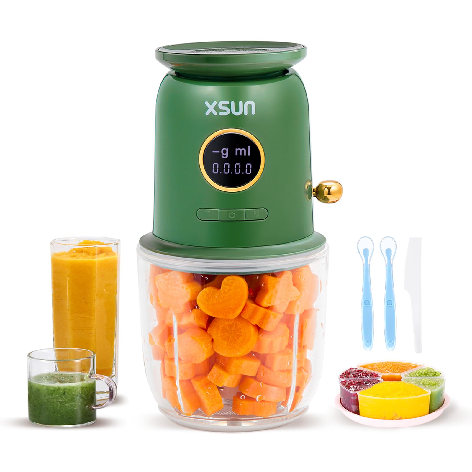 XSUN Baby Food Maker, 18 in 1 Baby Blender for Baby Food, Fruits, Meat, Baby Food Processor with Baby Food Containers, Baby Plates, Silicone Spoon, Glass bowl, Spatula, Baby Essentials Gift Set