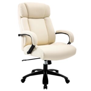 snugway ultra big and tall desk padded armrest and adjustable seat 500lbs leather chair, extra large, cream