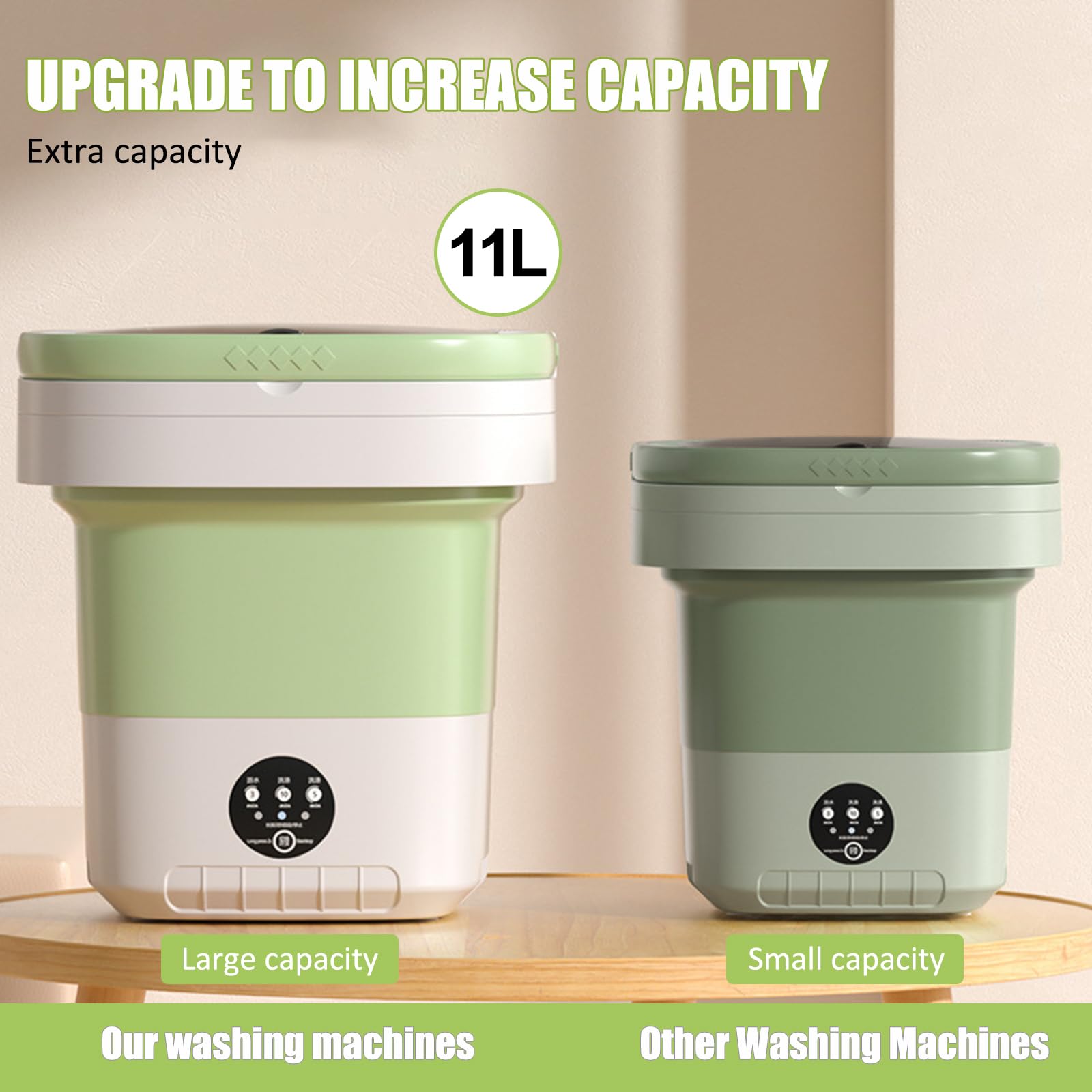 Portable Washing Machine, 9l Large Capacity, Foldable Washing Machine Suitable For Washing Small Clothes, Baby Clothes, Underwear, Socks, Pet Supplies, Apartments, Camping, Rv Travel Laundry- Green