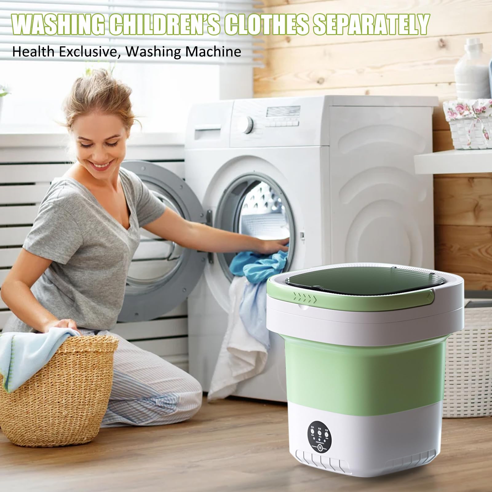 Portable Washing Machine, 9l Large Capacity, Foldable Washing Machine Suitable For Washing Small Clothes, Baby Clothes, Underwear, Socks, Pet Supplies, Apartments, Camping, Rv Travel Laundry- Green