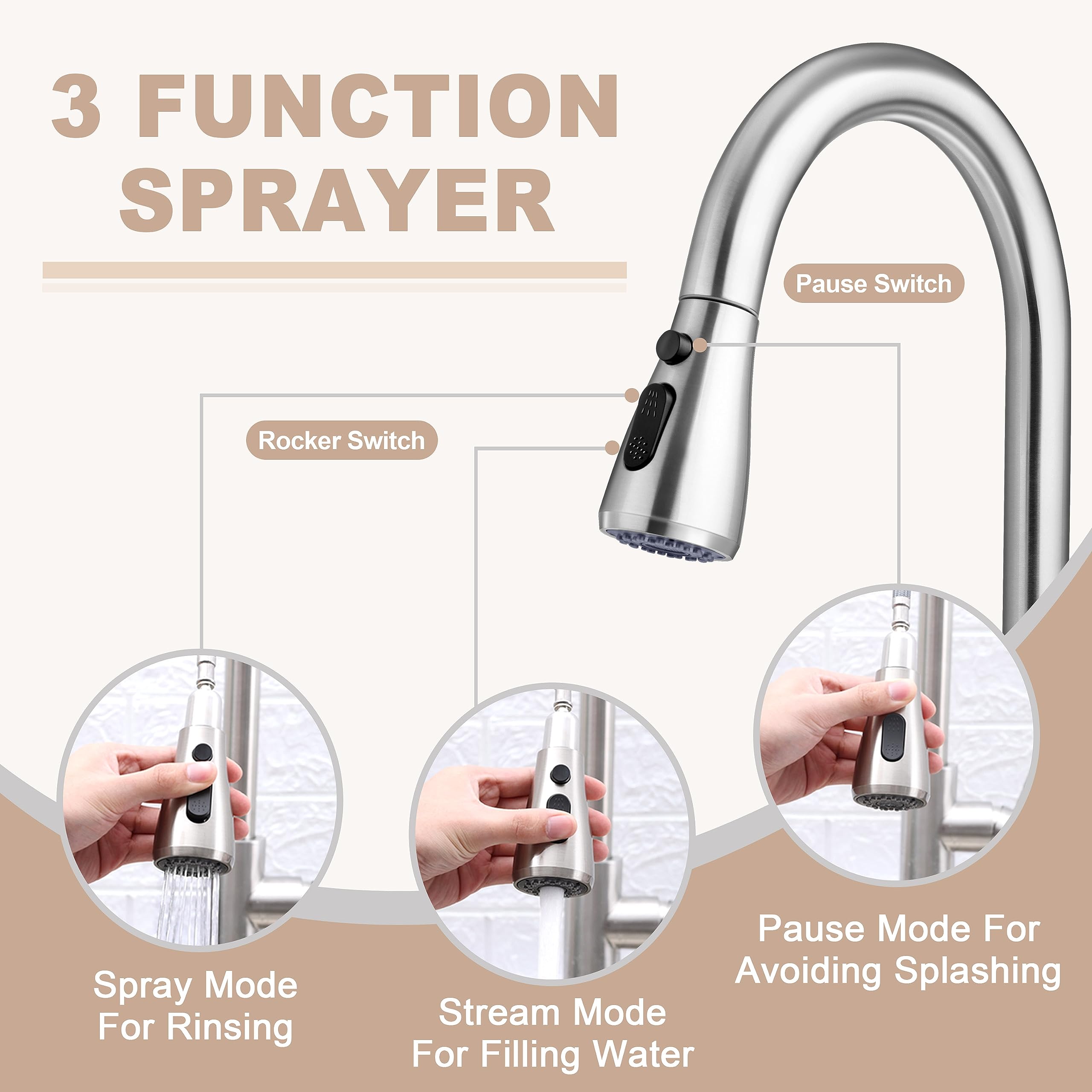 Touchless Kitchen Sink Faucet with Pull Down Sprayer, Herogo Brushed Nickel 18/10 Stainless Steel Smart Activated Faucet for Kitchen Sink, Single Handle Motion Sensor Kitchen Faucet for Farmhouse RV