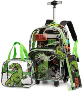 mohco clear rolling backpack kids wheeled school bookbag for boys and girls (dinosaur)