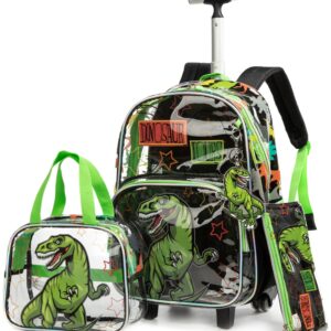 MOHCO Clear Rolling Backpack Kids Wheeled School Bookbag for Boys and Girls (Dinosaur)