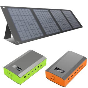 zerokor outdoor portable power bank with foldable solar panel 40w(dc15v), 24,000mah portable battery laptop charger with ac outlet for home use tent camping