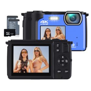 digital camera with wifi 4k 64mp vlogging camera for photography with dual screens point and shoot camera with 32gb sd card, 16x zoom compact camera for beginners-blue3