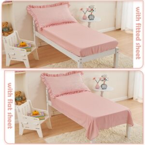 Cozyholy 4 Piece Textured Seersucker Toddler Bedding Set Girls Crib Sheets Set Pink Ruffle Baby Bed Comforter Set Lightweight Bed in a Bag | Include Comforter, Flat Sheet, Fitted Sheet, Pillowcase