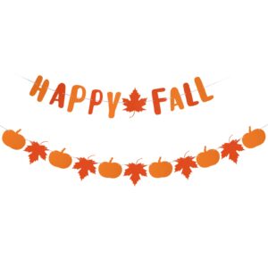 Thanksgiving Fall Decoration Happy Fall Banner, Felt Pumpkin Maple Leaf Garlands for Thanksgiving Decorations Fall Felt Garland for Fall Decorations for Home Fall Party Decorations Supplies