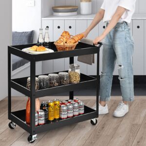 Goplus 2-Tier Utility Cart, Heavy Duty Commercial Service Tool Cart w/Handle, 110 lbs Max Support per Tier, Rolling Mechanic Metal Tool Cart Storage Organizer for Home, Garage, Warehouse