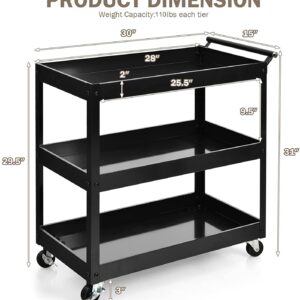 Goplus 2-Tier Utility Cart, Heavy Duty Commercial Service Tool Cart w/Handle, 110 lbs Max Support per Tier, Rolling Mechanic Metal Tool Cart Storage Organizer for Home, Garage, Warehouse