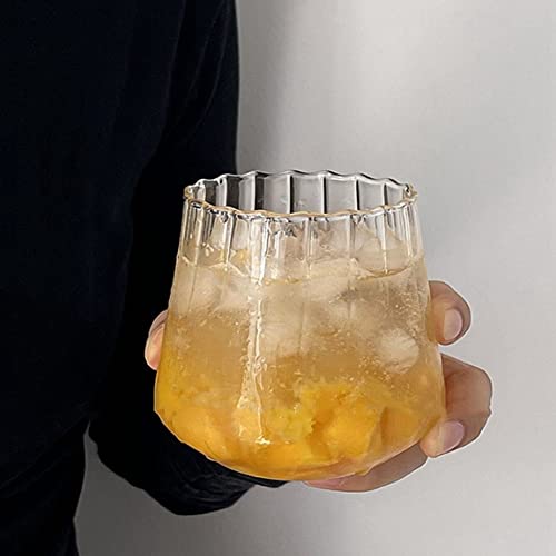 URMAGIC Clear Drinking Glasses,14 Oz Stemless Wine Glasses,Juice Glasses,Rocks Glasses,Beer Glasses,Ribbed Glass Cups,Ripple Glassware,Beer Glasses,Whiskey Cocktail Glasses,Water Cups