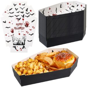 mumufy 36 pieces halloween paper tray, disposable coffin bowl for treat candy snack, spooky goth food holder trays for halloween party supplies, 10.24 x 6.3 x 1.9 inches