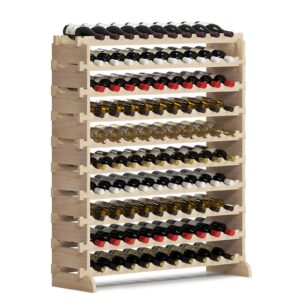 sogesfurniture floor wine racks, stackable modular wine rack large wine storage rack free standing solid natural wood wine holder display shelves, (natural, 10 x 10 rows (100 slots)), bhus-by-ws100