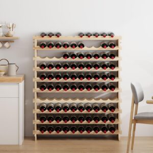 sogesfurniture Floor Wine Racks, Stackable Modular Wine Rack Large Wine Storage Rack Free Standing Solid Natural Wood Wine Holder Display Shelves, (Natural, 10 X 10 Rows (100 Slots)), BHUS-BY-WS100