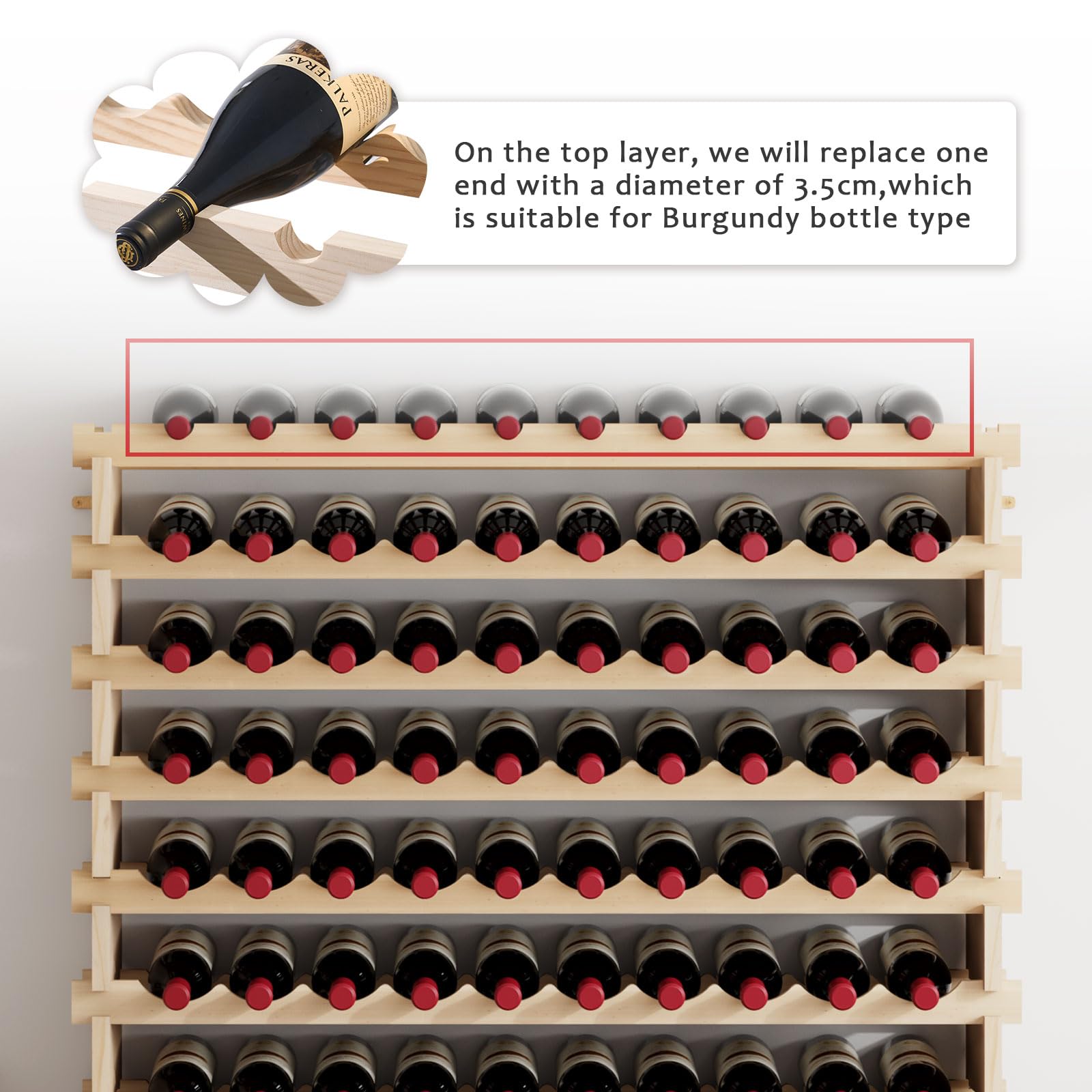 sogesfurniture Floor Wine Racks, Stackable Modular Wine Rack Large Wine Storage Rack Free Standing Solid Natural Wood Wine Holder Display Shelves, (Natural, 10 X 10 Rows (100 Slots)), BHUS-BY-WS100