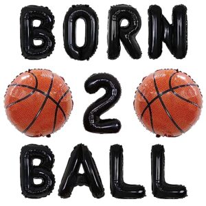 joymemo basketball themed 2nd birthday party decorations boys, born 2 ball basketball foil balloons for 2 years old it's game time basketball decor, sport theme birthday party supplies