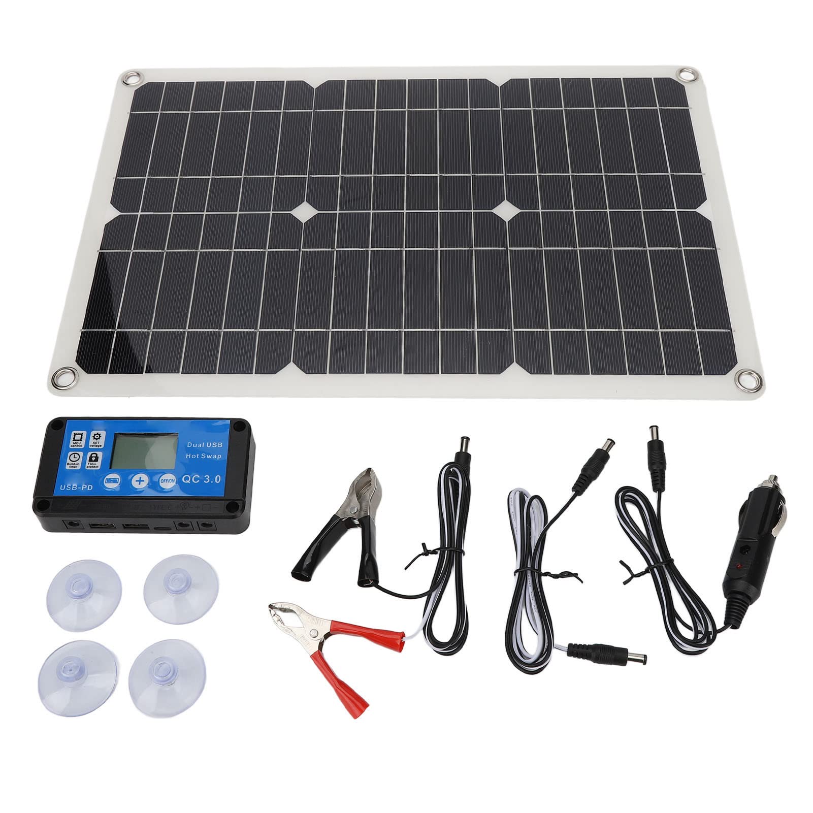 AUNMAS Solar Panel Kit, 100W Monocrystalline Solar Charger Kit with Dual USB Ports Solar Battery Trickle Charger Maintainer Portable Photovoltaic Charger for Hiking Camping Boating