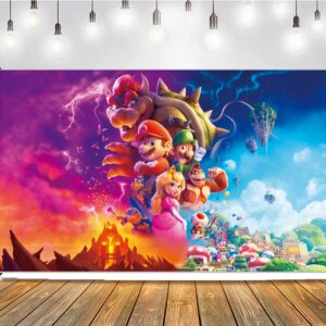 super brother backdrop for birthday party decorations, mario background for baby shower party cake table decorations supplies, mario theme banner (5.9ft*3.6ft-3)