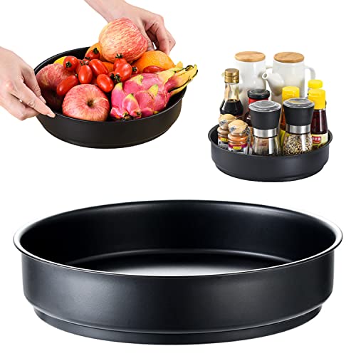 RHBLME 2 Pack Lazy Susan Turntable Organizer, 10 Inch Black Non Skid Spinning Spice Rack, Stainless Steel Lazy Susan Organizer for Cabinet, Countertop, Refrigerator, Pantry