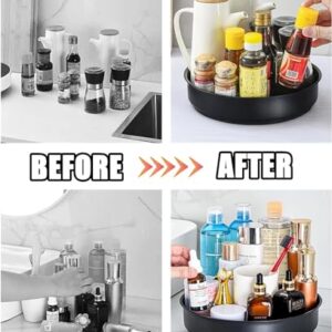 RHBLME 2 Pack Lazy Susan Turntable Organizer, 10 Inch Black Non Skid Spinning Spice Rack, Stainless Steel Lazy Susan Organizer for Cabinet, Countertop, Refrigerator, Pantry